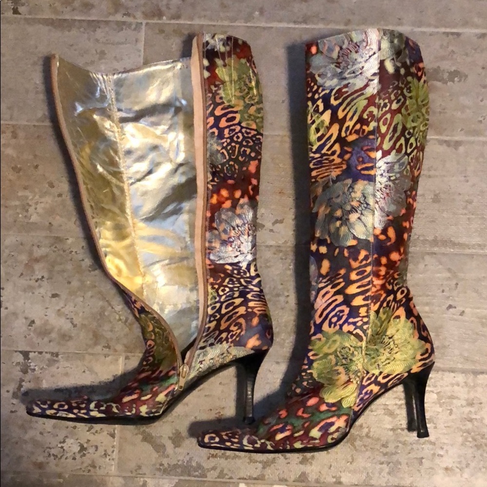 Floral Brocade Heel Boots